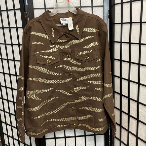 Vintage Dg2 by Diane Gilman Brown Studded Jean Jacket SZ 1X - Picture 1 of 8